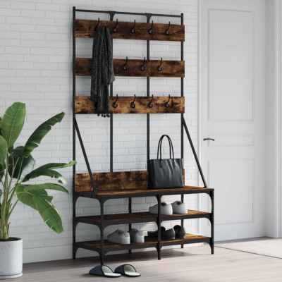 vidaXL Suport de haine cu raft de pantofi stejar fumuriu, 100x40x184cm 837859 foto