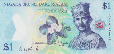 Bancnota Brunei 1 Ringgit 2016 - P35c UNC ( polimer ) foto