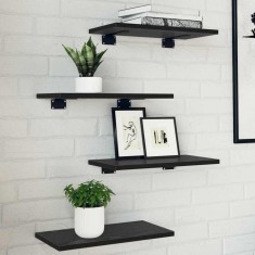 vidaXL Raft pentru cărți 4 pcs Negru 40 x 20 x 1.5 cm Lemn compozit