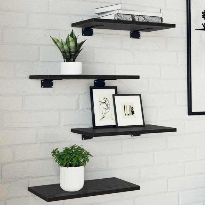 vidaXL Raft pentru cărți 4 pcs Negru 40 x 20 x 1.5 cm Lemn compozit 875046