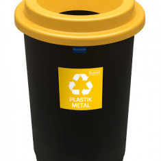 Cos Plastic Reciclare Selectiva, Capacitate 50l, Plafor Eco - Negru Cu Capac Galben - Plastic