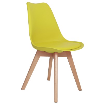 Scaun Celia - cadru lemn - imitatie piele galben foto