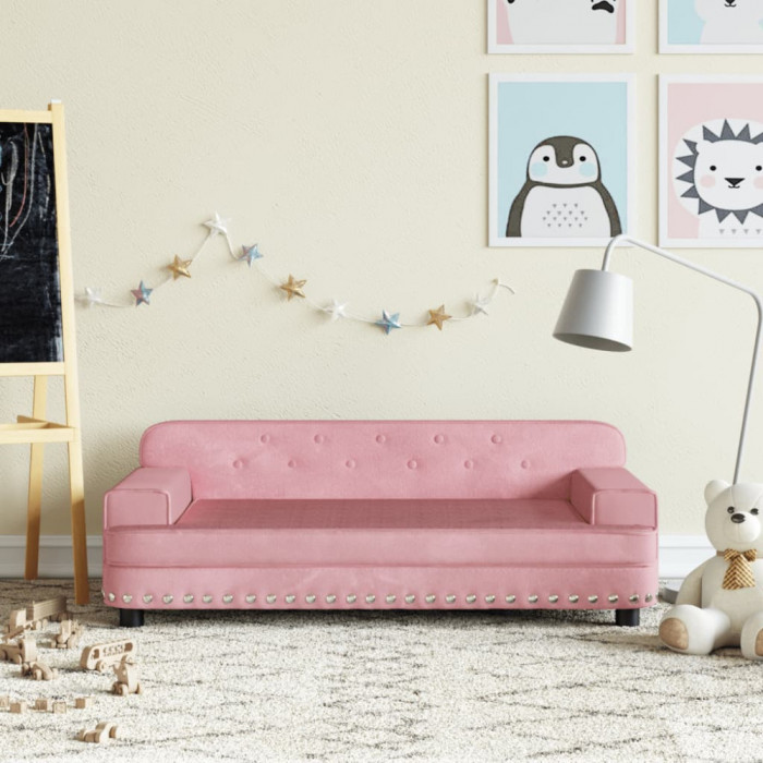 Canapea pentru copii, roz, 90x53x30 cm, catifea GartenMobel Dekor