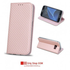 Husa flip carte carbon sams j320 galaxy j3 (2016) rose gold foto