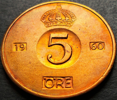 Moneda 5 ORE - SUEDIA, anul 1960 *cod 5278 A = excelenta foto