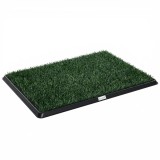 PawHut Toaletă pentru c&acirc;ini 76 x 50,5 cm cu 2 gazonuri artificiale lavabile, toaletă pentru căței pentru c&acirc;ini, pentru balcon și acasă Negru+Verde | A