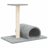 Cumpara ieftin Stalp zgariere de pisici cu tunel, gri deschis, 60x34,5x50 cm