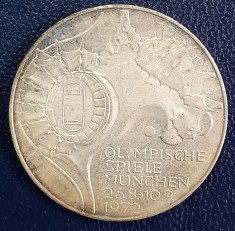 (A1054) MONEDA DIN ARGINT GERMANIA - 10 MARK 1972, LIT. J, OLIMPIADA DE LA MUNCHEN