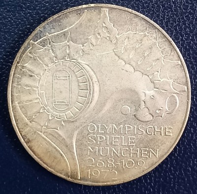 (A1054) MONEDA DIN ARGINT GERMANIA - 10 MARK 1972, LIT. J, OLIMPIADA DE LA MUNCHEN foto