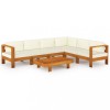 VidaXL Set mobilier grădină perne alb/crem, 7 piese, lemn masiv acacia