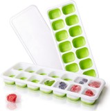Set de 2 tavi stivuibile cu capace pentru cuburi de gheata iFancy, plastic, alb/verde, 25 x 10 x 3 cm