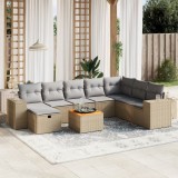 vidaXL Set canapele de grădină, 9 piese, cu perne, bej, poliratan