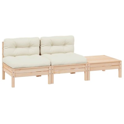 vidaXL Set mobilier grădină cu perne crem, 3 piese, lemn masiv de pin 806682 foto