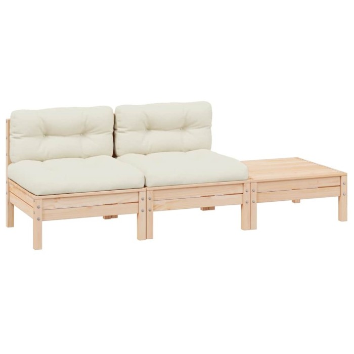 vidaXL Set mobilier grădină cu perne crem, 3 piese, lemn masiv de pin 806682