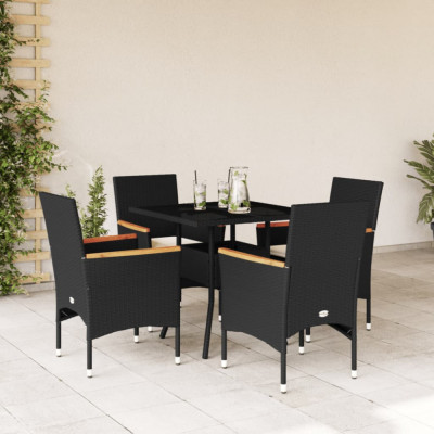 vidaXL Set mobilier de grădină cu perne 5 piese negru poliratan&amp;amp;sticlă foto
