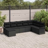 VidaXL Set de canapele pentru grădină cu pernă 8 pcs Negru Rattan poli
