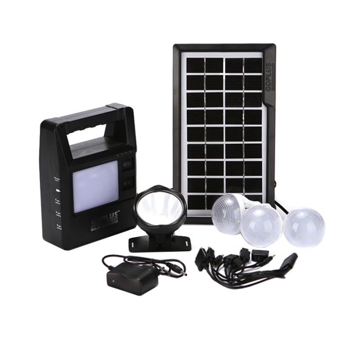 Kit solar portabil Gdplus GD-8213, USB, 3 becuri, acumulator reincarcabil, functie incarcare Kit solar portabil Gdplus GD-8213, USB, 3 becuri, acumulator reincarcabil, functie incarcare