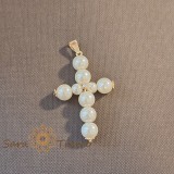 Cumpara ieftin Cruciulita mare pentru femei , din perle eco, montura eleganta, 4 cm