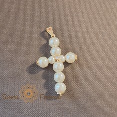Cruciulita mare pentru femei , din perle eco, montura eleganta, 4 cm foto