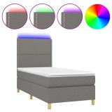 Cumpara ieftin Pat cu arcuri, saltea si LED, gri inchis, 90x190 cm, textil