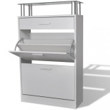Pantofar Alb cu Sertar si Raft Sticla vidaXL, 63x24x104 cm, 12 Perechi