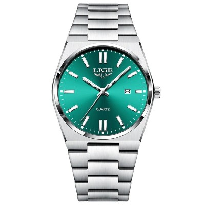 Ceas Barbati Lige 89153 Argintiu-Verde , Design Business, Functii Multiple, Afisaj Luminos, Rezistent la Apa 3ATM foto