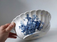 Bol ceramic vintage UK Myott Bountiful Staffordshire, England, blue, decor cu albastru, 23cm diametru x 7cm inltime