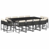 Cumpara ieftin Set mobilier de gradina cu perne, 13 piese, negru, poliratan