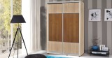 Dressing 2 Usi Glisante Sonoma+Nuc 190x60x200 cm, Dulap Dormitor/Hol, Sifonier PAL Melaminat, 6 Rafturi, Stil Modern