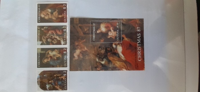 Guyana-Craciun 1987 ,arta,pictura Rubens,Leonardo,Cranach,Rafael,Mignard- serie completa si colita nestampilate-MNH (W1)
