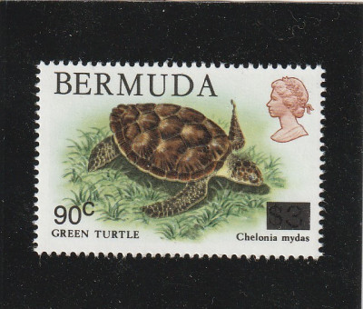Bermuda 1986-Fauna,Testoasa verde,serie o valoare,supratipar,MNH,Mi.498 foto