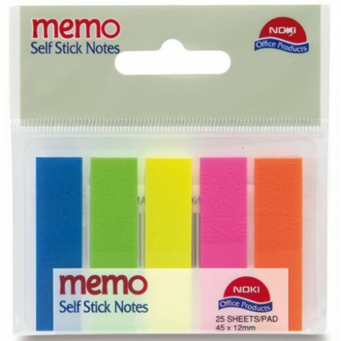 Set 5 Culori Index Adeziv din Plastic Noki, 12x45mm, Index Diverse Culori Noki, Index Plastic Colorat, Sticky Notes Noki, Set 5 Stickere, Set Index di