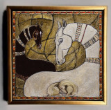 Tablou pictat manual Tablou cu cai, tablou pictura texturata 120x120cm