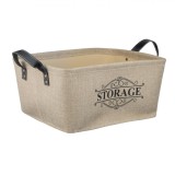 Coș Depozitare Textil, Model Storage, Bej, 40x30x19cm, M&acirc;nere Negre, Oem
