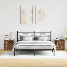 Noptieră cu lumini LED 2 buc Smoked Oak 50x34,5x50 cm
