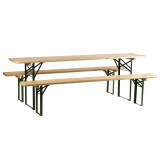 Set berarie cu masa pliabila, dreptunghiulara, 2 banci din lemn + metal, 8 locuri, natur