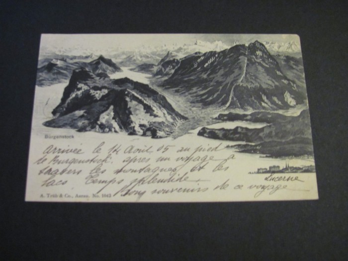 Carte poștală Elvețiană originală &ndash; B&uuml;rgenstock Lucerna ,Piesă de colecție La Belle &Eacute;poque(cel mai probabil din perioada 1900&ndash;1940)
