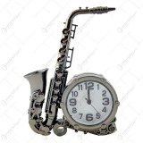 Ceas de masa din plastic Saxofon 14&times;23 CM, Argintiu