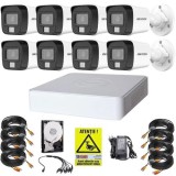 Sistem supraveghere Hikvision, 8 camere 5MP IR 30m Lumina Alba 20m Microfon, DVR 8 canale 5MP, HDD si accesorii SafetyGuard Surveillance