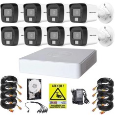 Sistem supraveghere Hikvision, 8 camere 5MP IR 30m Lumina Alba 20m Microfon, DVR 8 canale 5MP, HDD si accesorii SafetyGuard Surveillance