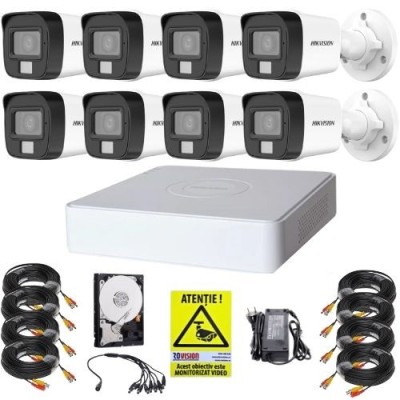Sistem supraveghere Hikvision, 8 camere 5MP IR 30m Lumina Alba 20m Microfon, DVR 8 canale 5MP, HDD si accesorii SafetyGuard Surveillance foto