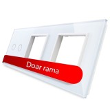 Panou din sticla Livolo VL-P702/E/E-6W, alb, pentru 1 x intrerupator dublu cu touch + 2 x rama priza simpla