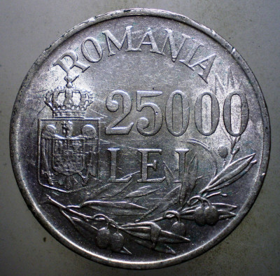 R.205 ROMANIA MIHAI I 25000 LEI 1946 ARGINT foto
