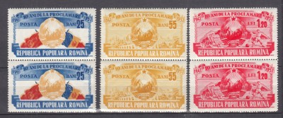 ROMANIA 1957 LP 449 - 10 DE LA ANI PROCLAMAREA R.P.R. PERECHE SERII MNH foto