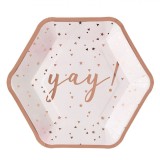 Set Farfurii Petrecere, Hexagonale, Roz Aurii, Carton, 18cm, 6 Bucăți, Oem