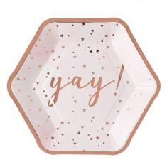 Set Farfurii Petrecere, Hexagonale, Roz Aurii, Carton, 18cm, 6 Bucăți