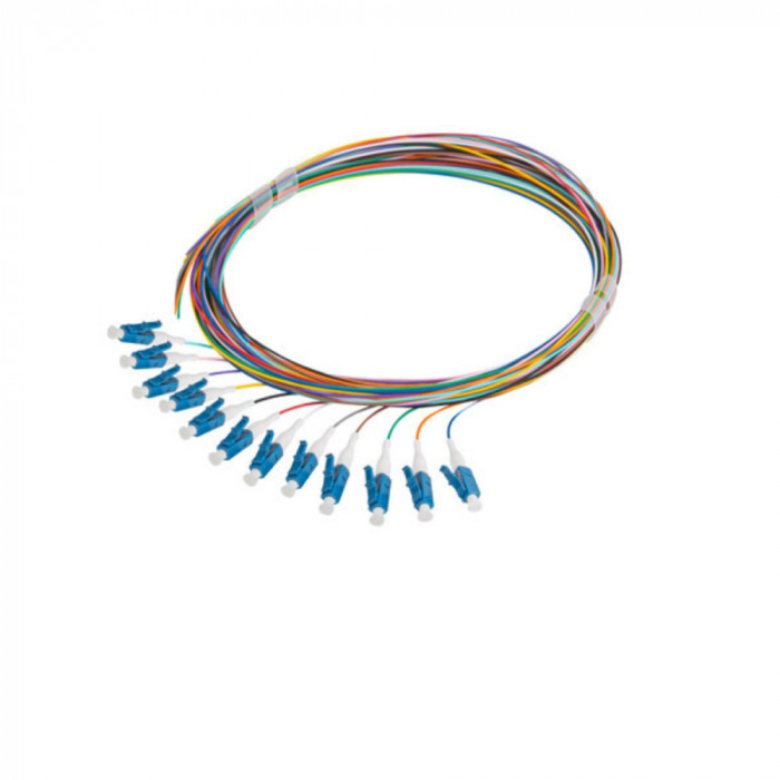 Set 12 adaptoare retea fibra optica coada Pigtail cu conector LC UPC, Lanberg 43347, 2m lungime, Semi Tight SM G657A1, multicolor