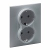 Priza schuko dubla 2X2P+T protectie copii Legrand Suno aluminiu 721326
