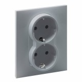 Priza schuko dubla 2X2P+T protectie copii Legrand Suno aluminiu 721326