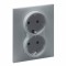 Priza schuko dubla 2X2P+T protectie copii Legrand Suno aluminiu 721326
